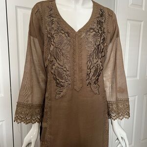 Elegant Brown Embroidered Tunic
